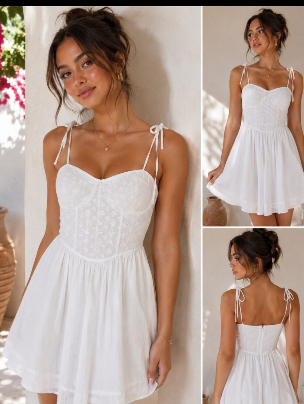 White Eyelet Tie-Shoulder Sundress